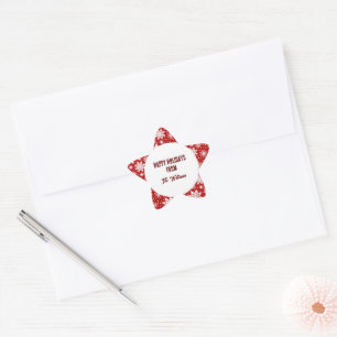 Classic Red and White Snowflake  Pattern  Star Sticker