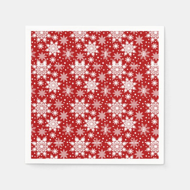 Classic Red and White Snowflake  Seamless Pattern  Napkin (Front)