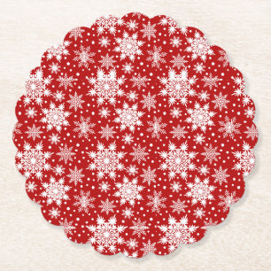Classic Red and White Snowflake Seamless Pattern Paper Coaster