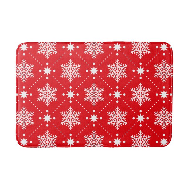 Classic Red and White Snowflakes Christmas Pattern Bath Mat (Front)