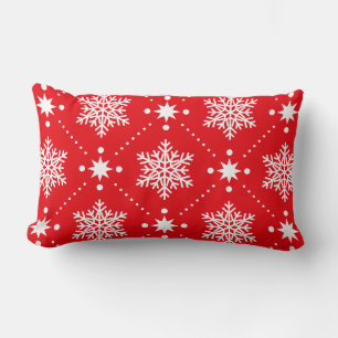 Classic Red and White Snowflakes Christmas Pattern Lumbar Cushion