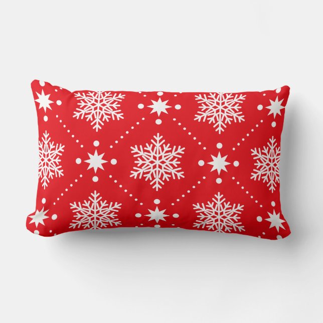 Classic Red and White Snowflakes Christmas Pattern Lumbar Cushion (Front)