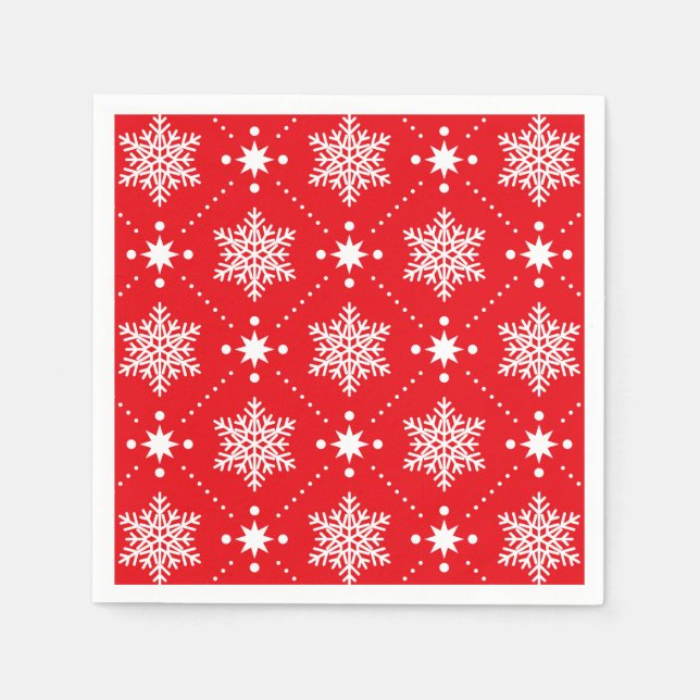 Classic Red and White Snowflakes Christmas Pattern Napkin (Front)