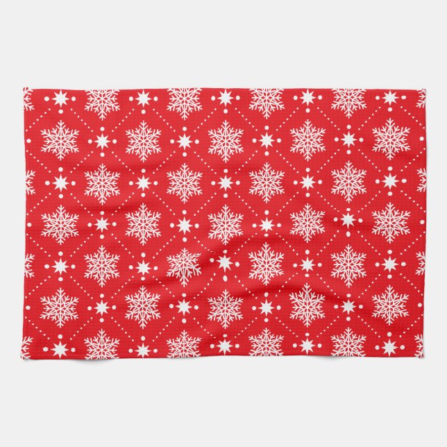 Classic Red and White Snowflakes Christmas Pattern Tea Towel (Horizontal)