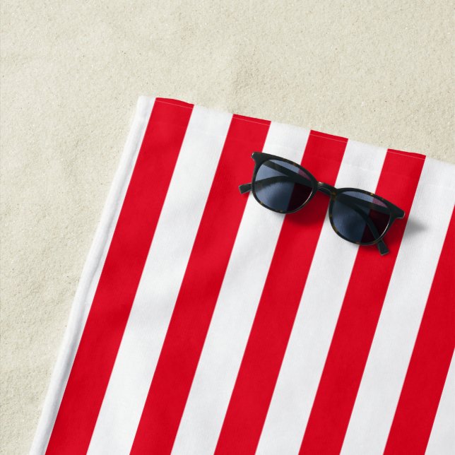 Classic Red and White Striped Beach Towel (In Situ)