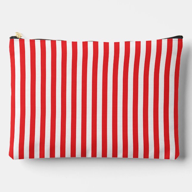 Classic Red and White Vertical Stripes Pattern Accessory Pouch (Front)