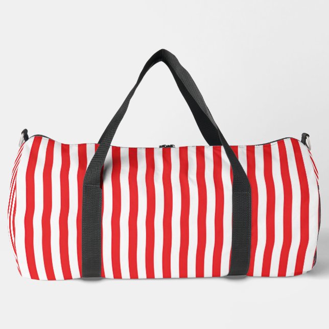 Classic Red and White Vertical Stripes Pattern Duffle Bag (Front)