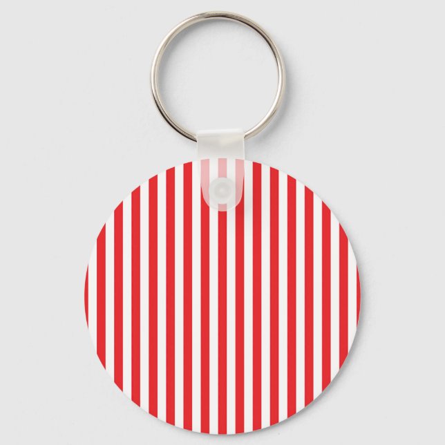 Classic Red and White Vertical Stripes Pattern Key Ring (Front)