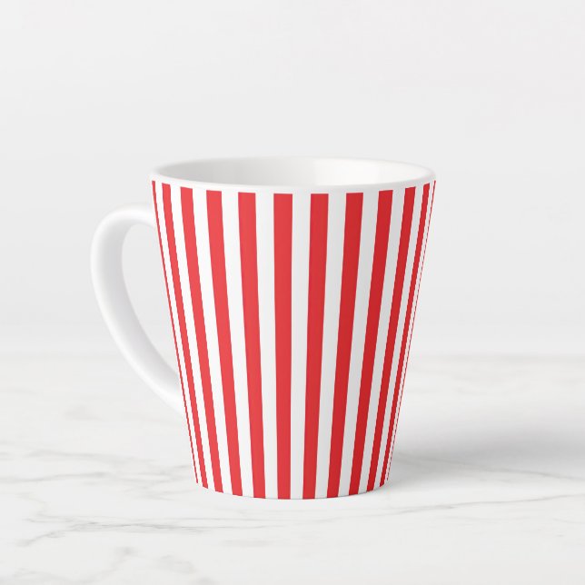 Classic Red and White Vertical Stripes Pattern Latte Mug (Left Angle)