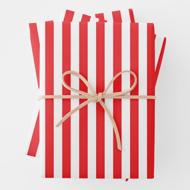 Classic Red and White Vertical Stripes Pattern Wrapping Paper Sheet (In situ)