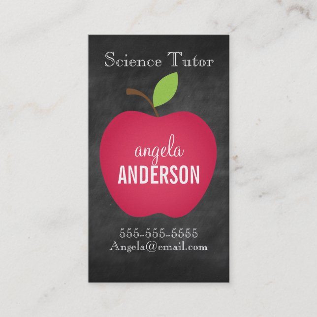 Classic Red Apple Chalkboard Teacher Business Card (Front)
