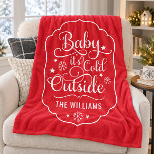 Classic Red Baby Its Cold Outside Family Fleece Blanket