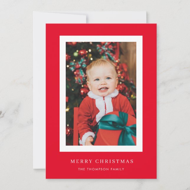 Classic Red Background Photo Christmas Card (Front)