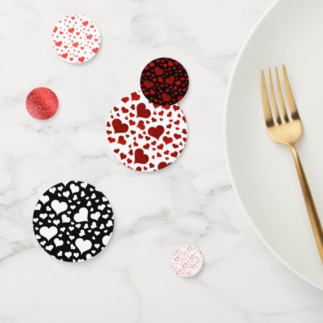 Classic Red, Black, and White Hearts Love Confetti (Group)