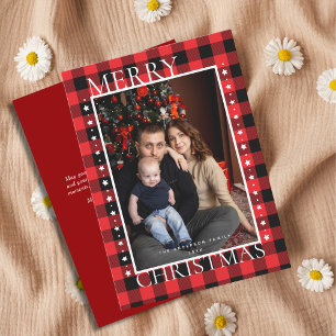 Classic Red Black Buffalo Plaid Photo Christmas  Holiday Card