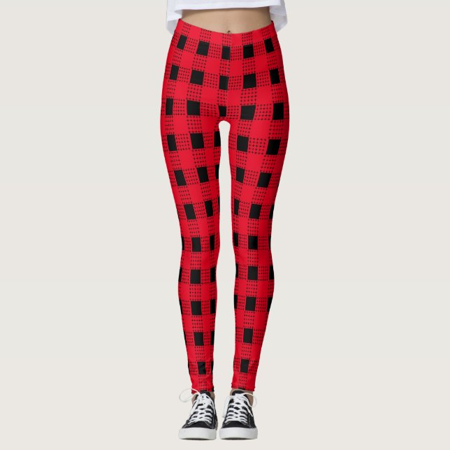 Classic red & black Geomertric pattern Leggings (Front)