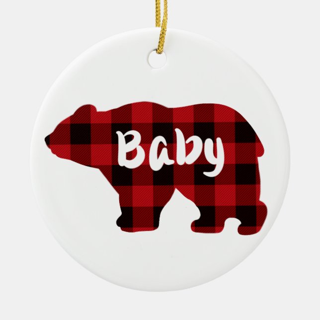 Classic red black plaid bear design baby ceramic tree decoration (Front)