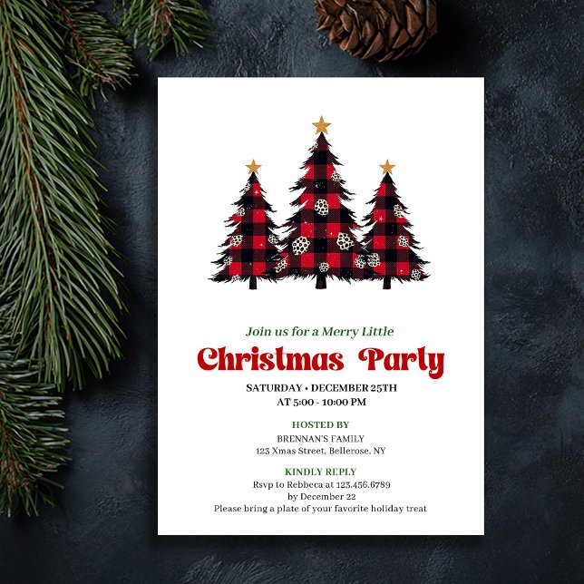 Classic Red Black Plaid Holiday Party Printable Invitation (Classic Red Black Plaid Holiday Party Printable)