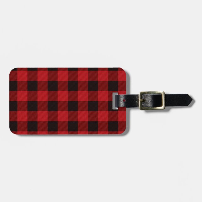 Classic red black plaid pattern  luggage tag (Front Horizontal)
