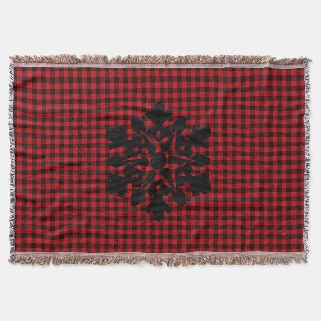 Classic red black plaid pattern snowflake throw blanket (Front)