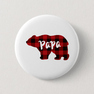 Classic red black plaid Poppy bear gift for Dad 6 Cm Round Badge