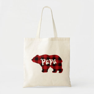 Classic red black plaid Poppy bear gift for Dad Tote Bag