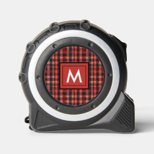 Classic Red Black Plaid Tartan Pattern Monogram 1