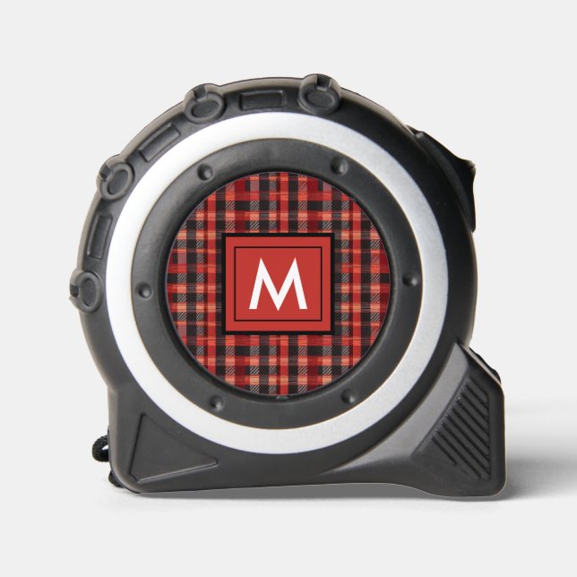 Classic Red Black Plaid Tartan Pattern Monogram 1 (Front)