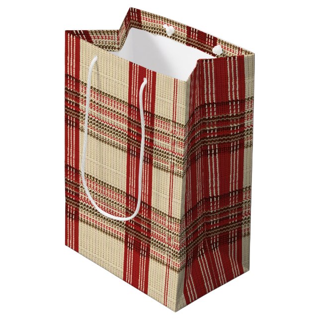 Classic Red & Black Tartan Plaid - Rustic Woven 2 Medium Gift Bag (Front Angled)