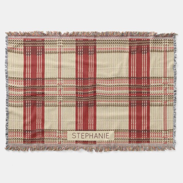 Classic Red & Black Tartan Plaid - Rustic Woven 2 Throw Blanket (Front)