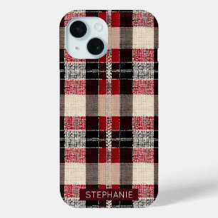 Classic Red & Black Tartan Plaid - Rustic Woven iPhone 15 Case