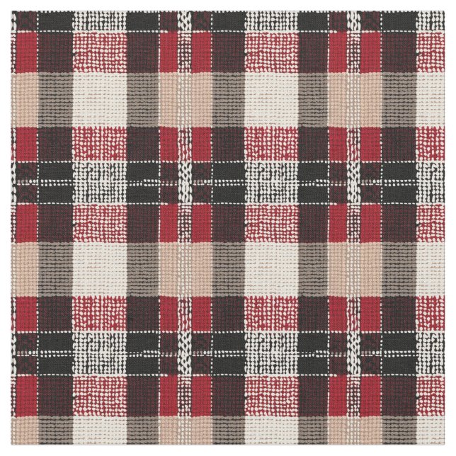Classic Red & Black Tartan Plaid - Rustic Woven Fabric (Close Up)