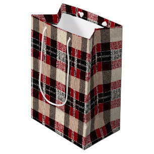 Classic Red & Black Tartan Plaid - Rustic Woven Medium Gift Bag