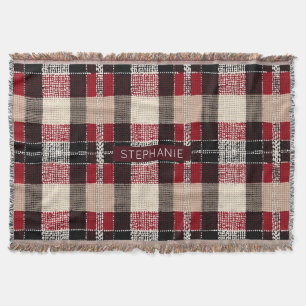 Classic Red & Black Tartan Plaid - Rustic Woven Throw Blanket