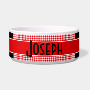 Classic Red & Black with Gingham Check Pet Bowl L