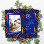 Classic Red Blue Gold Tartan Plaid Photo Christmas Holiday Card<br><div class="desc">Classic Red, Navy Blue and Golden Yellow Tartan Plaid Family Photo Christmas Card | Traditional Preppy Holiday Card | Old Money Heritage Christmas Greeting with Monogram Crest Wreath Celebrate the season with timeless elegance using this Classic Red Tartan Plaid Family Photo Christmas Card, a sophisticated holiday greeting inspired by traditional...</div>