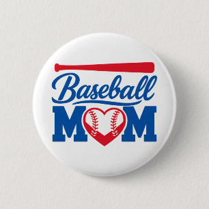 Classic Red Blue Heart Baseball Mum Game Day 6 Cm Round Badge