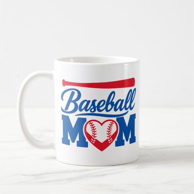Classic Red Blue Heart Baseball Mum Game Day Coffee Mug (Left)