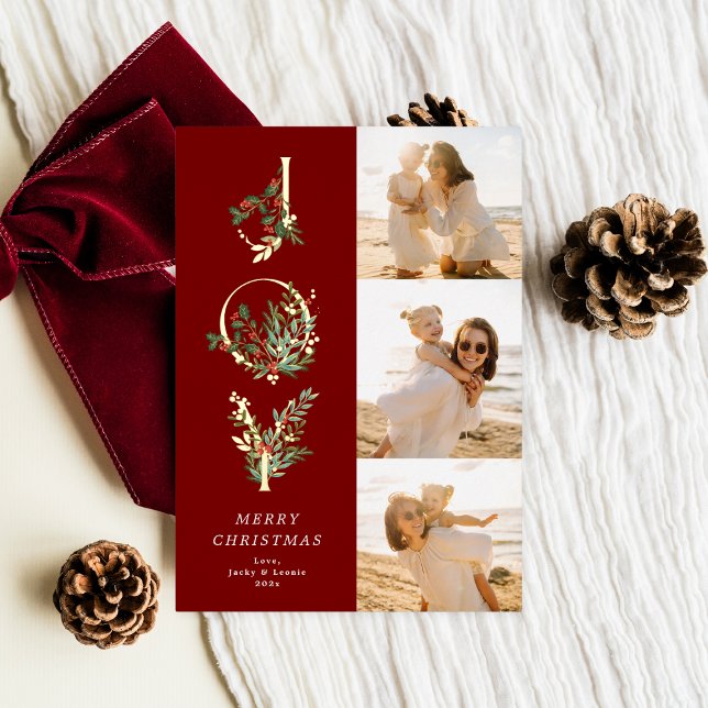 Classic Red Botanical JOY Collage Photo Christmas (Creator Uploaded)