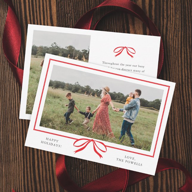 Classic Red Bow Photo  Holiday Card (Classic Red Bow Photo Christmas Holiday Cards.)