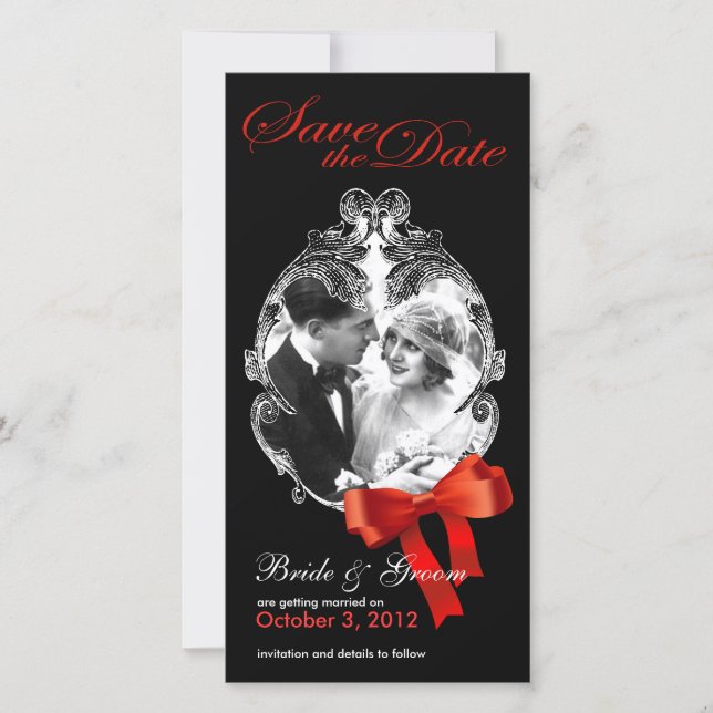 Classic Red Bow Save the Day Photo Card (Front)