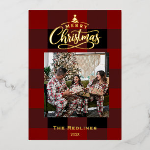 Classic Red Buffalo Plaid Christmas Foil Card