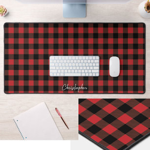 Classic Red Buffalo Plaid Custom Name Desk Mat
