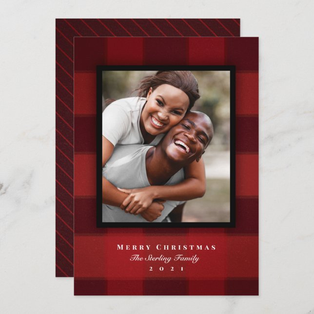Classic Red Buffalo Plaid Photo Holiday Card (Front/Back)