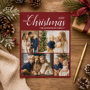 Classic Red Burgundy Ivory Multi Photo Christmas Holiday Card
