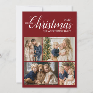 Classic Red Burgundy Ivory Multi Photo Christmas Holiday Card
