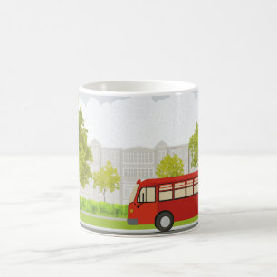 classic red bus, often used as a public transport coffee mug