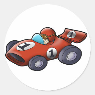 Classic red car cartoon for kids round sticker