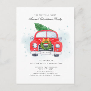 Classic Red Car Tree Family Christmas Party Invitation Postcard