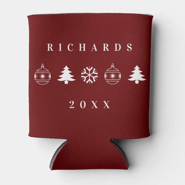 Classic Red Christmas Holiday Personalised Name Can Cooler (Front)